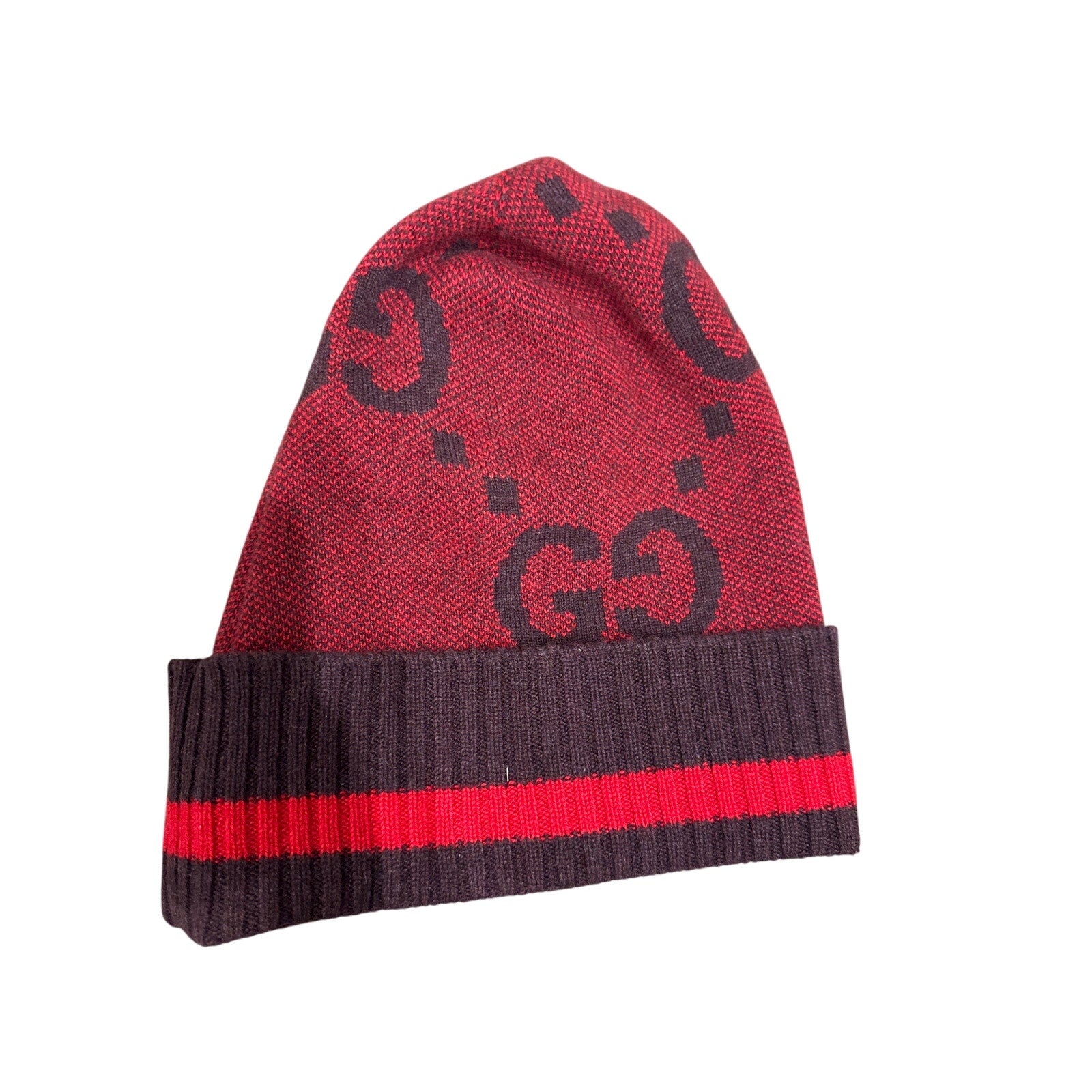 Gucci Red Cashmere GG Beanie Hat NWT Size M | Designer Logo Winter Cap