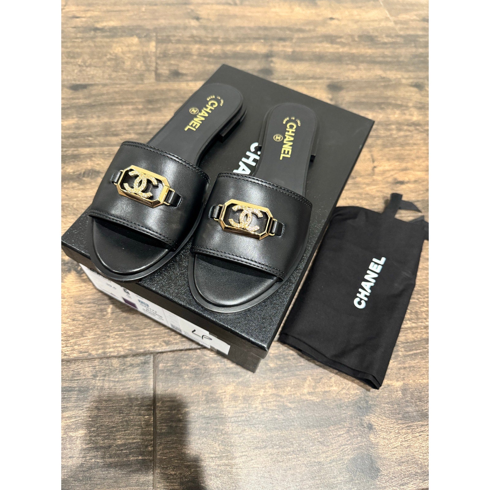Chanel Black Leather Mules gold CC BNIB SIZE 39.5
