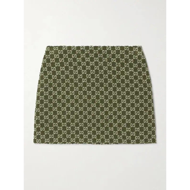 Gucci Jacquard Knit Cotton Blend Mini Boucle Skirt Woman Green NWT size IT38