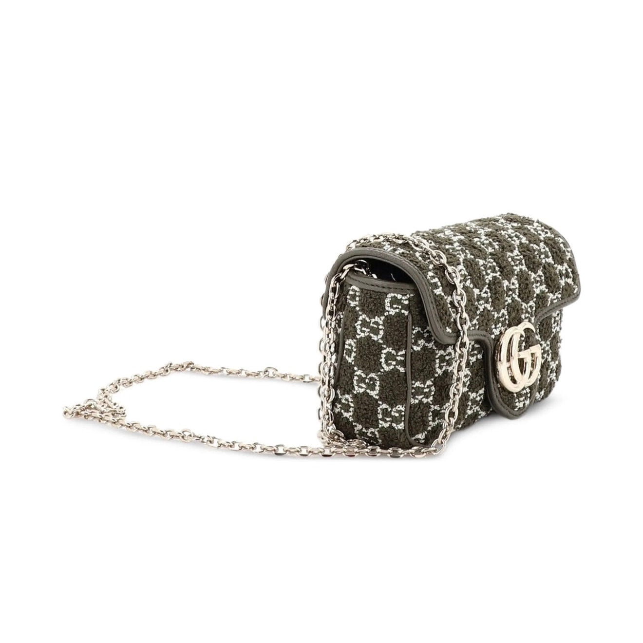 Gucci GG Marmont Bouclé Tweed Mini Flap Shoulder Bag Green Brand New in box