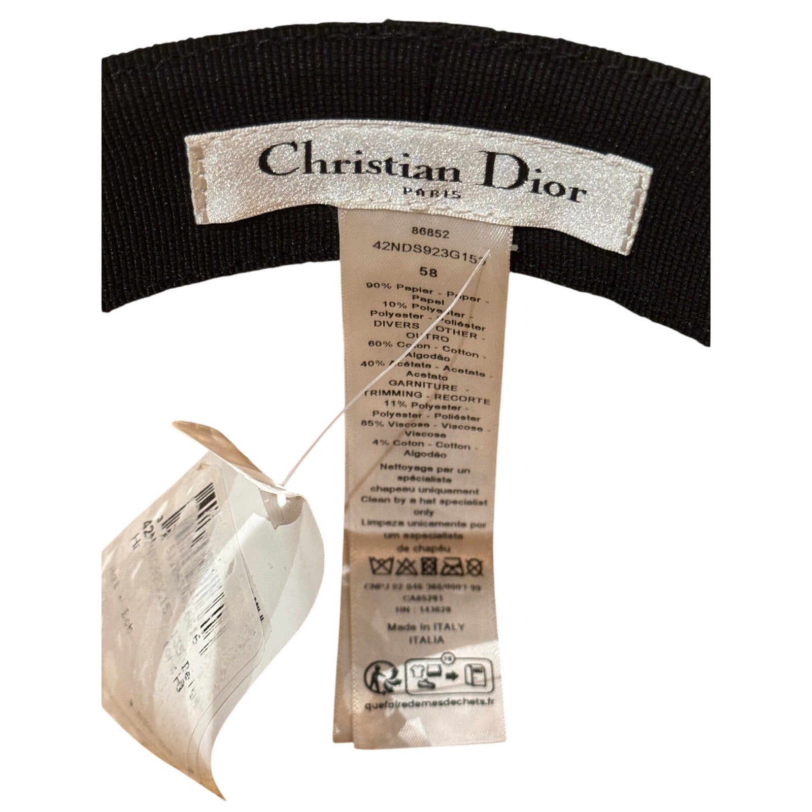 Christian Dior Naughtily-D Straw Hat Black Band • Size 58 • New With Tags