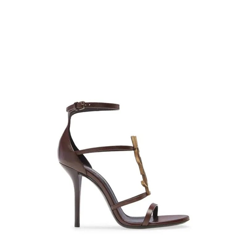 Saint Laurent Cassandra YSL Brown Leather Strappy Heeled Sandals Size 38.5 BNIB