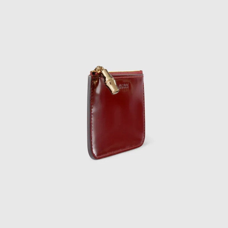 Gucci Rosso Ancora Red Leather Key Pouch Bamboo Zip Card Case NWT Burgundy