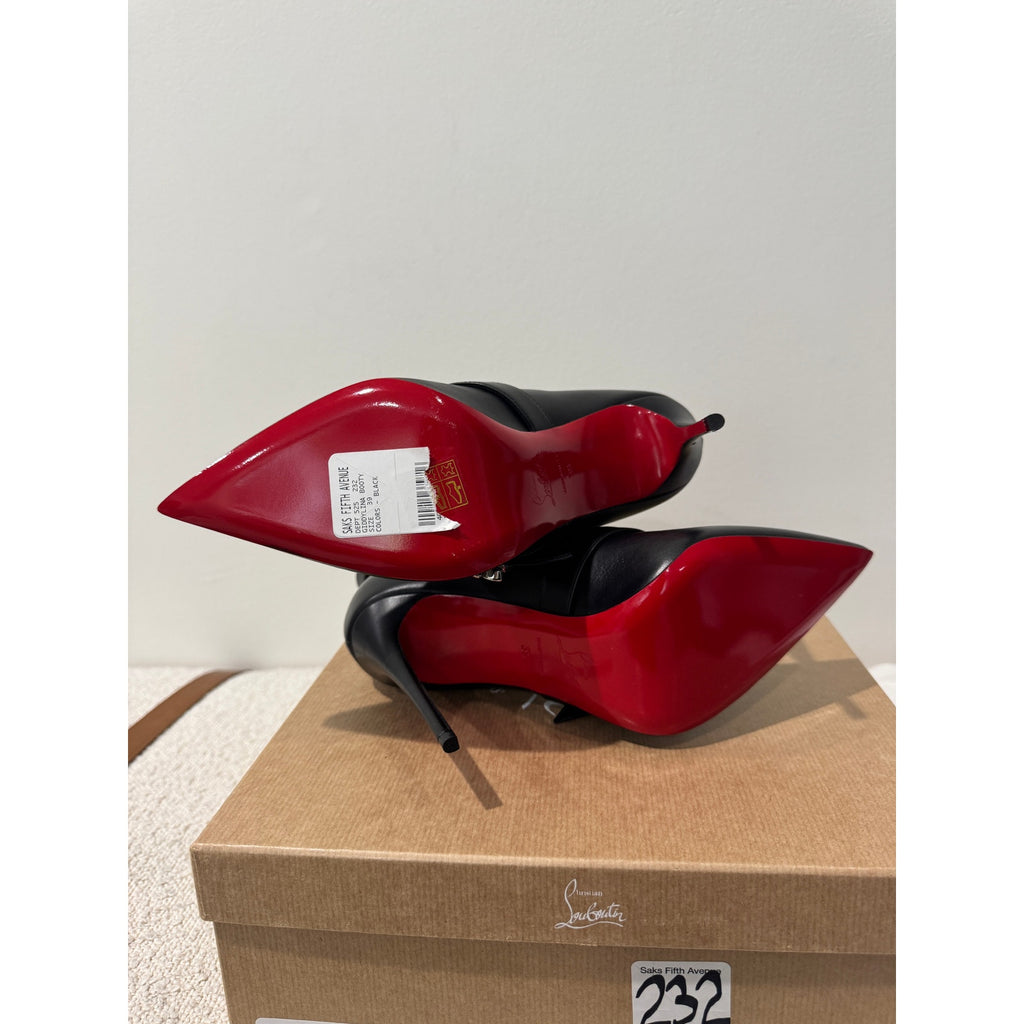 Christian Louboutin Giddylina 100mm Black Leather Buckle Ankle Boots Size 39 New in Box