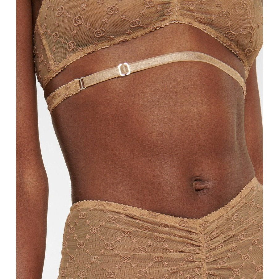 GUCCI LOVE PARADE SHEER INTERLOCKING G LOGO LINGERIE SET NUDE NWT Size Small