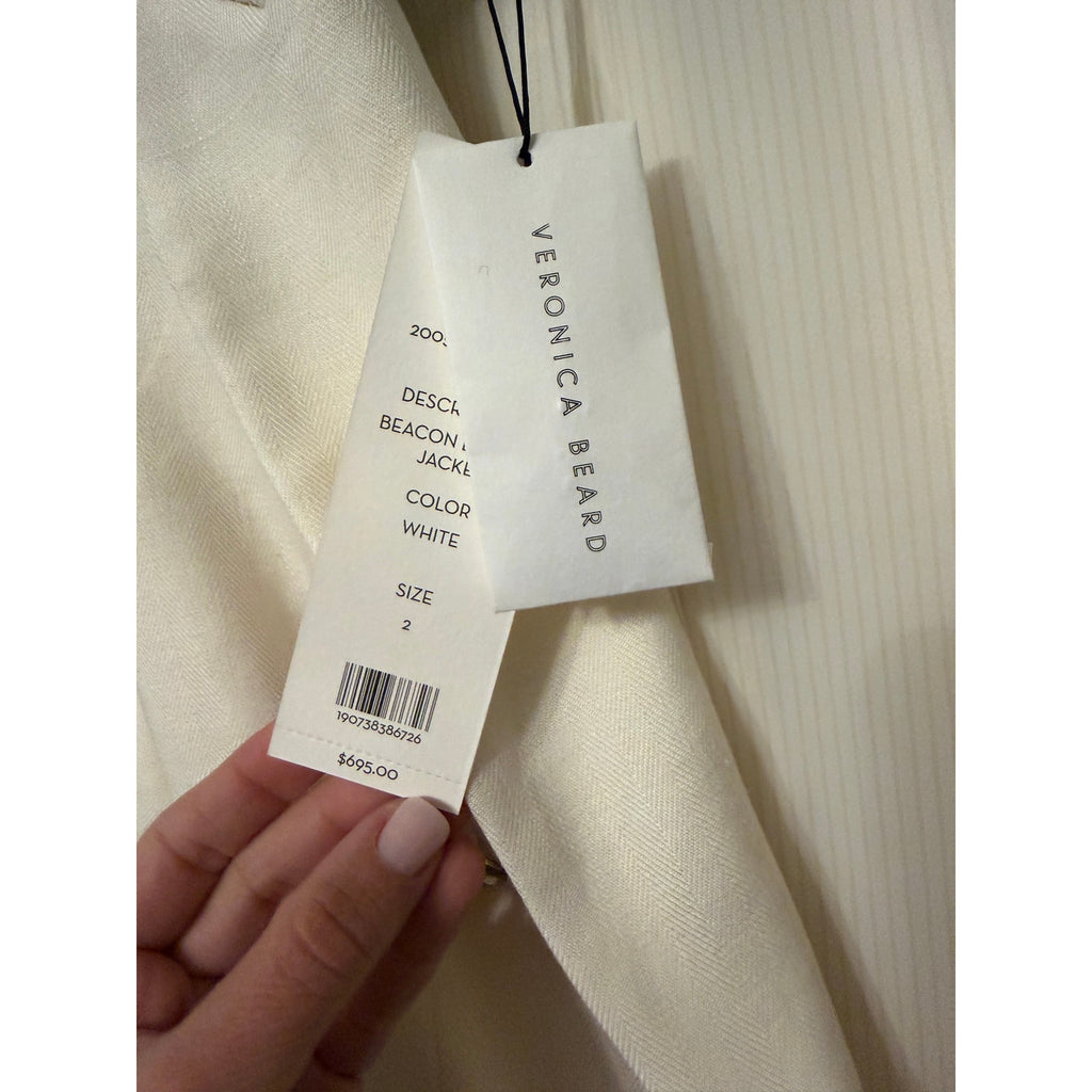 Veronica Beard Ivory Linen Double-Breasted Blazer Jacket Size 2 NWT Silver Crest Buttons