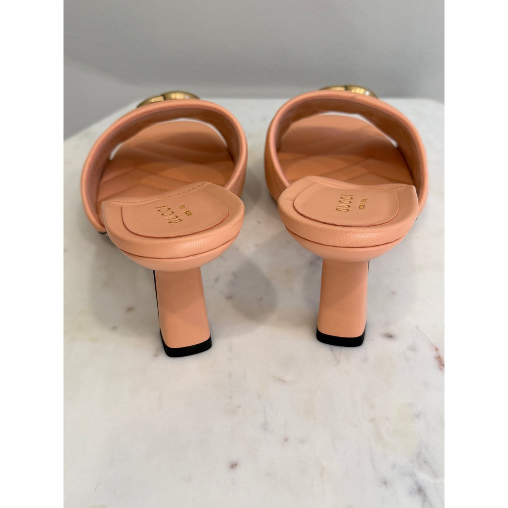 Gucci GG Marmont Matelassé Pink Leather Mule Sandals Size 38.5 New in Box