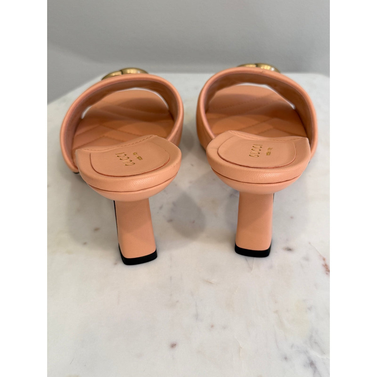 Gucci GG Marmont Matelassé Pink Leather Mule Sandals Size 38.5 New in Box