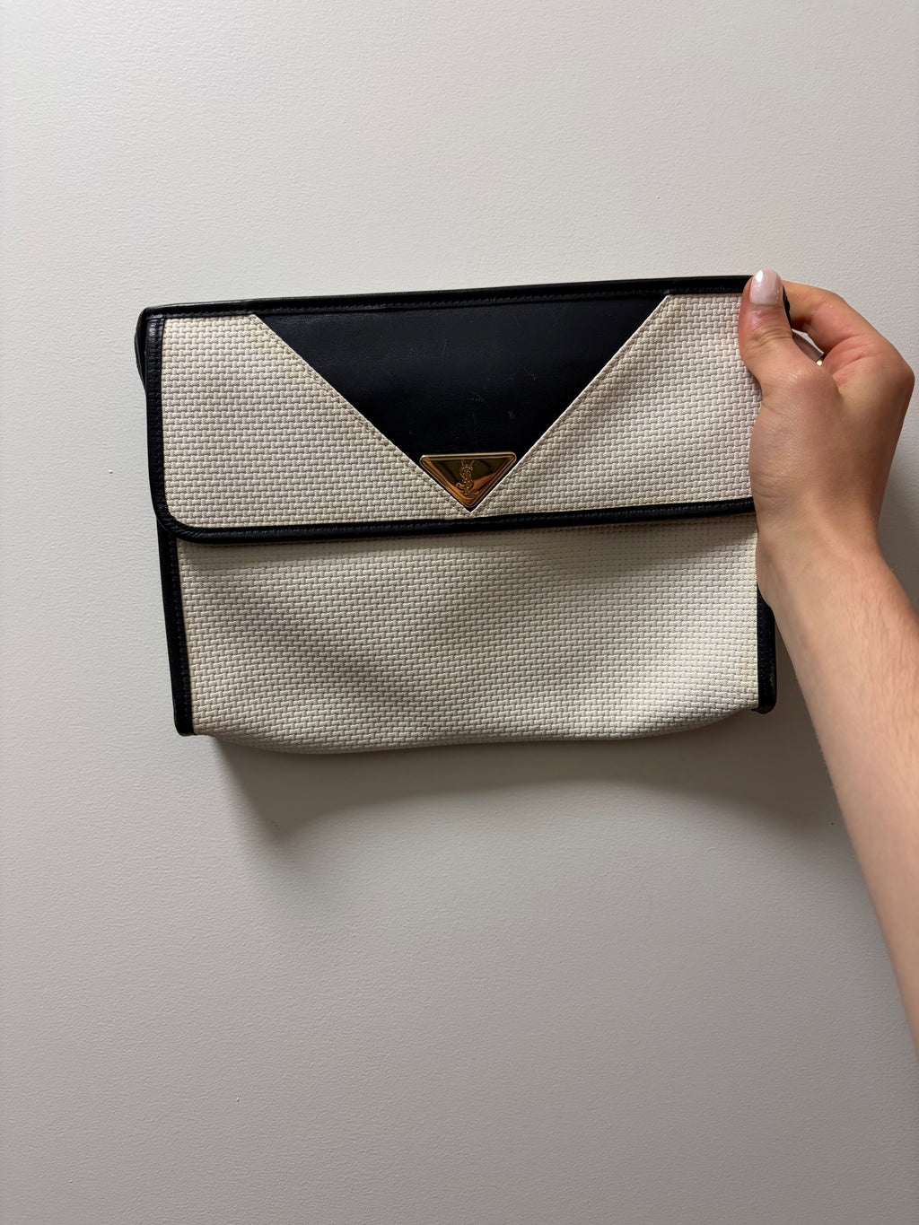 Yves Saint Laurent White & Navy YSL Logo PVC Clutch Bag