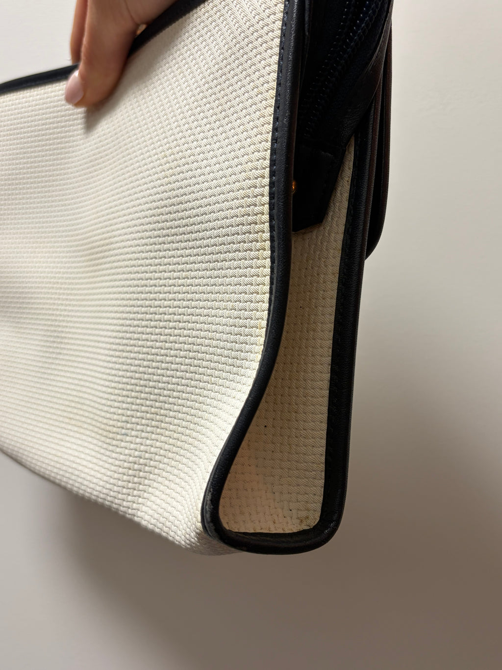 Yves Saint Laurent White & Navy YSL Logo PVC Clutch Bag