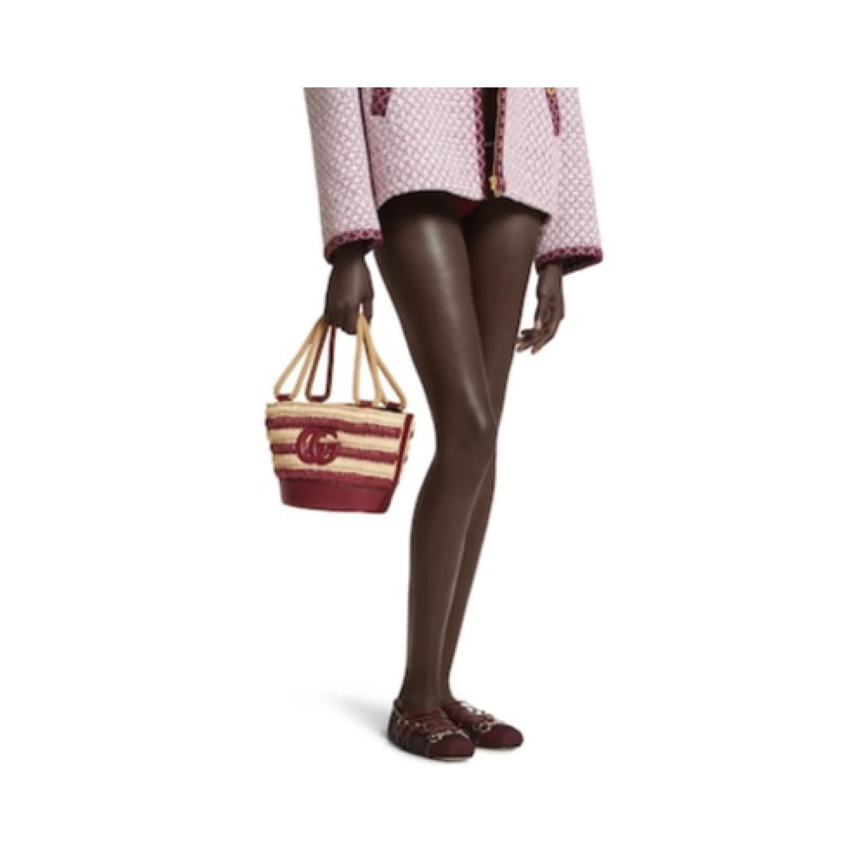 Gucci Mini GG Logo Woven Straw Bucket Bag Beige Brown Leather NWT