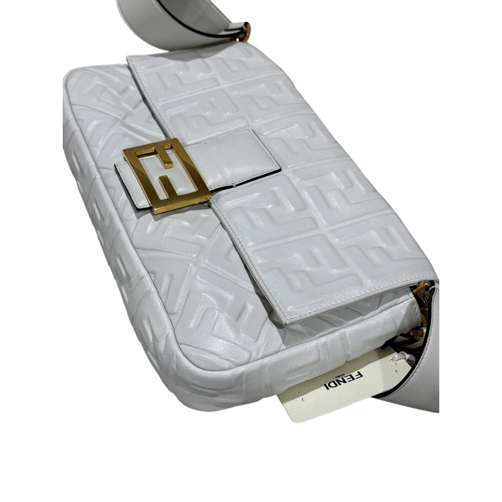 Fendi  Nappa FF 1974 Embossed Large Baguette White NWT