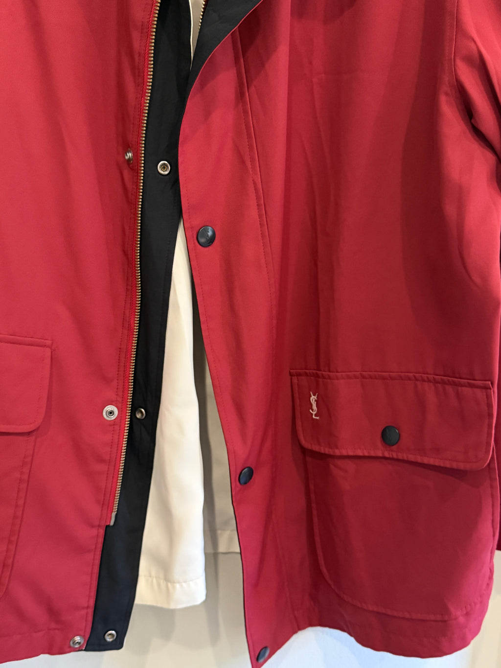 Yves Saint Laurent Vintage Reversible Red White YSL Bomber Windbreaker Jacket Size 105
