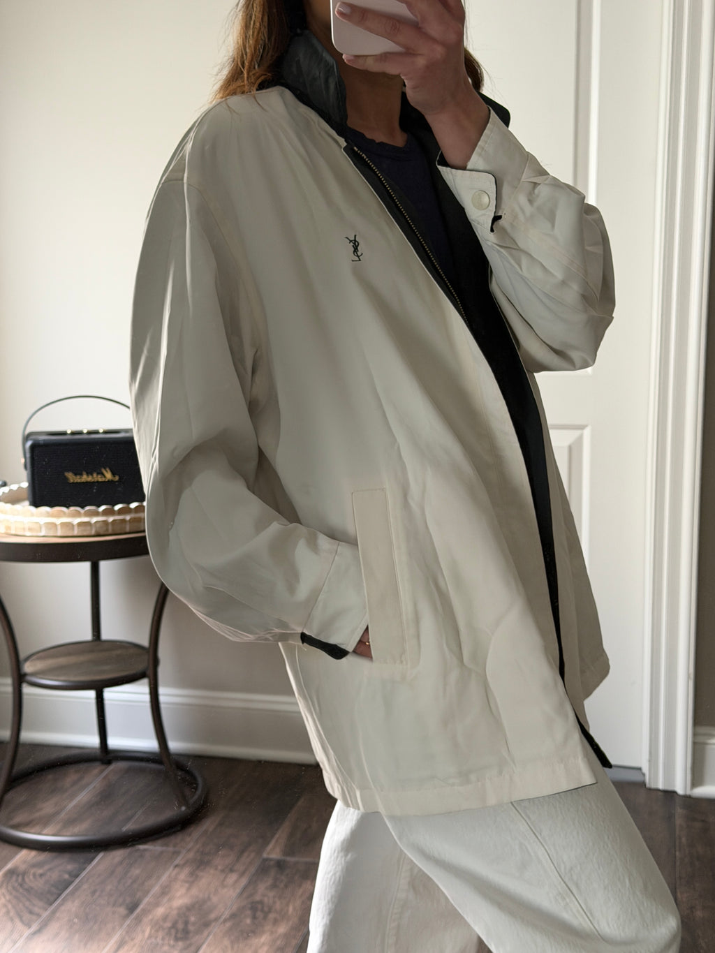 Saint Laurent White / Black Reverisble Windbreaker Jacket