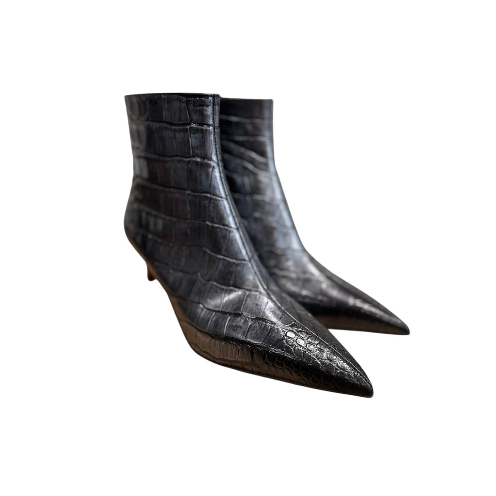 Christian Louboutin Condora Gunmetal CrocEmbossed Booties 55mm | New in Box 38.5