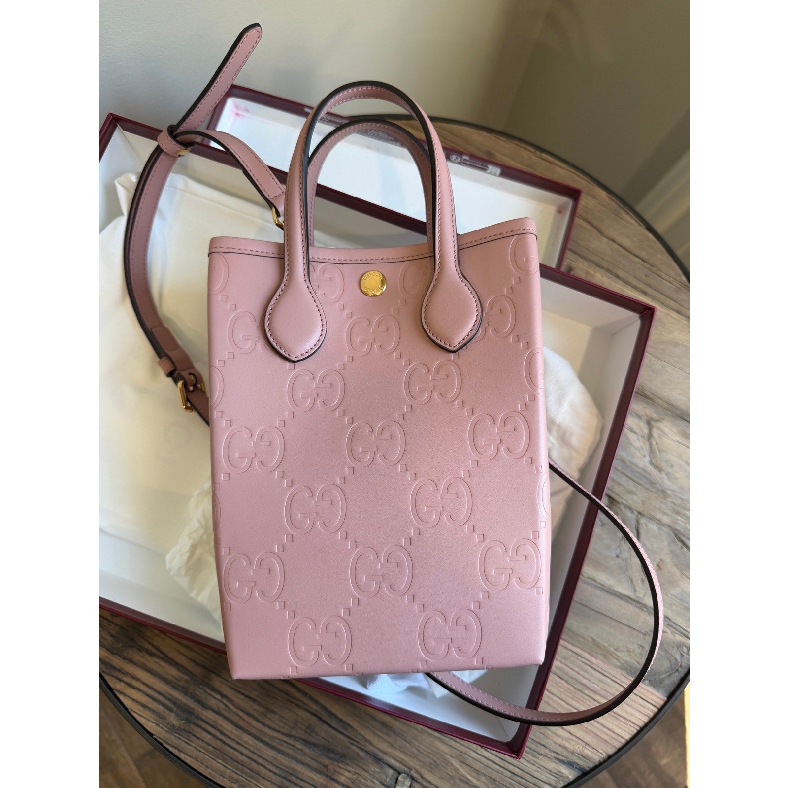 Gucci GG Leather Super Mini Shoulder Bag Pink NWT
