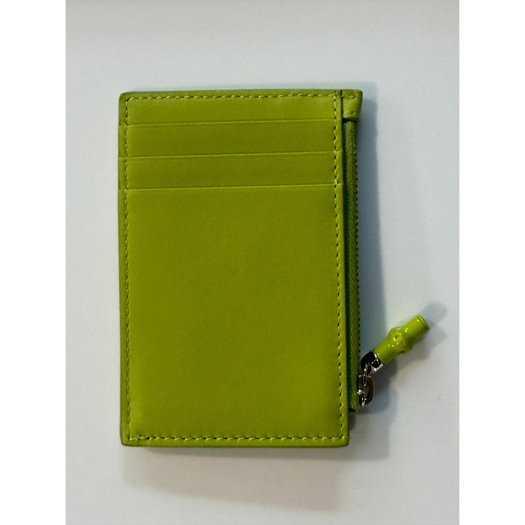 Gucci Bamboo Leather Card Case Green Zip Wallet BNIB