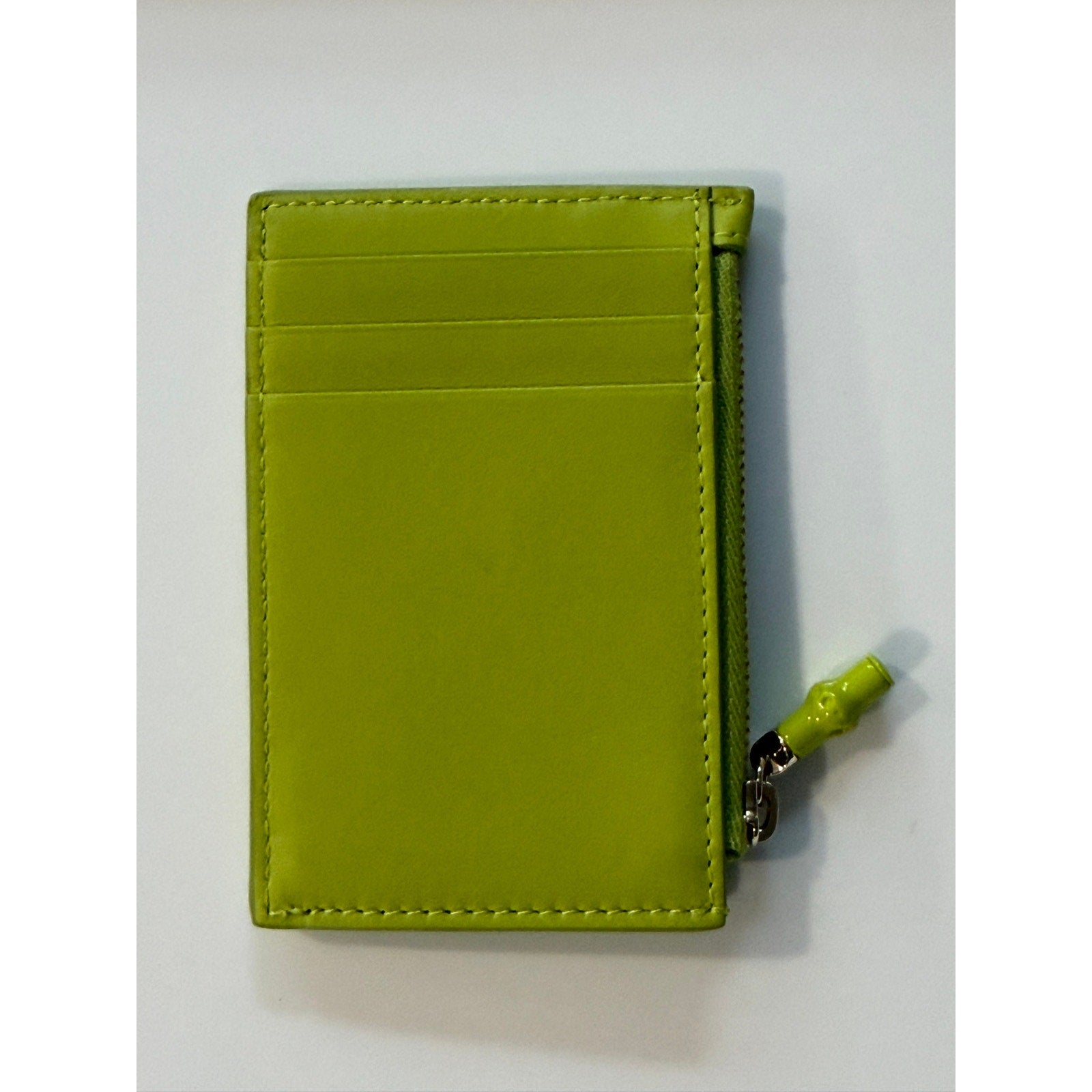 Gucci Bamboo Leather Card Case Green Zip Wallet BNIB