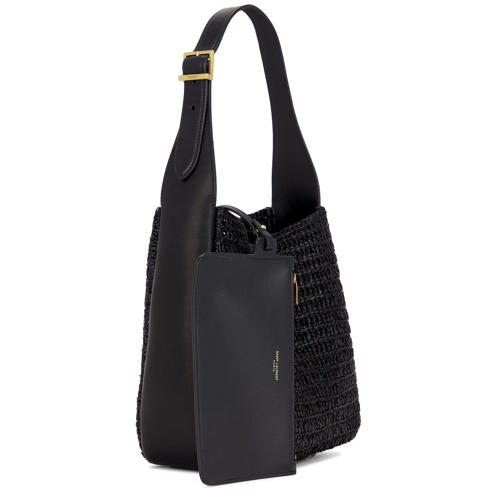 Saint Laurent Small Le 5 A 7 Hobo Crochet Leather Bag Black NWT