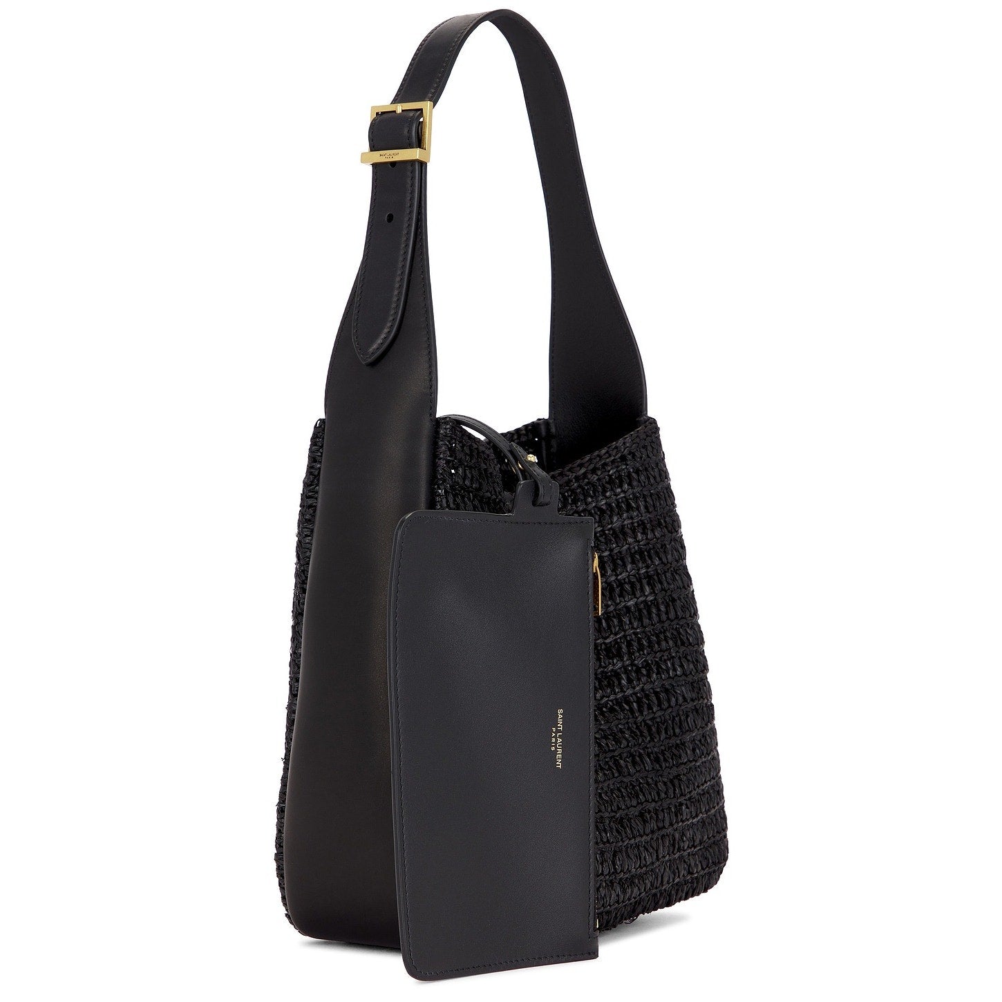 Saint Laurent Small Le 5 A 7 Hobo Crochet Leather Bag Black NWT