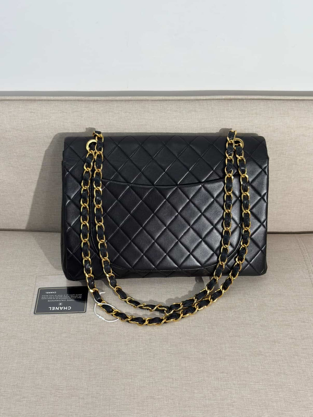 Chanel Maxi Flap Bag Black Quilted Leather 24K Gold Plated CC Vintage 1991-1994