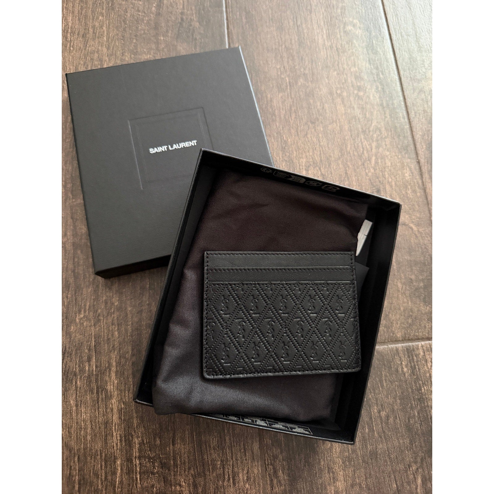 Saint Laurent YSL All Over Monogram Leather Card Holder Black Card Case BNIB