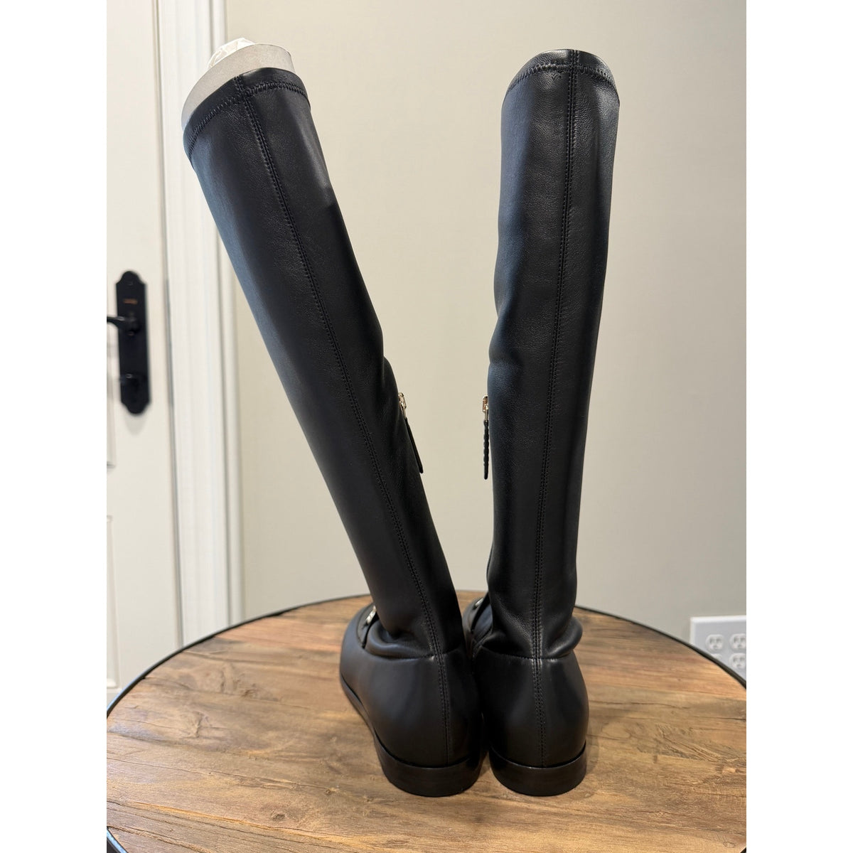 Gucci Jordaan Leather Knee High Boots Black Lambskin Horsebit Size 38.5 BNIB
