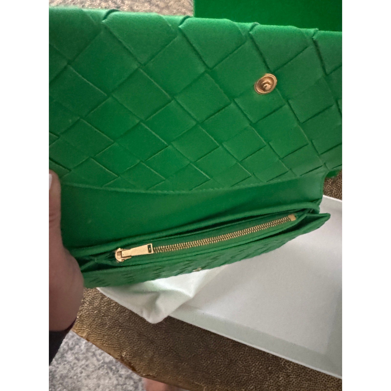 Bottega Veneta Wallet on Strap Parakeet Green & Gold Lambskin Crossbody Bag NWT