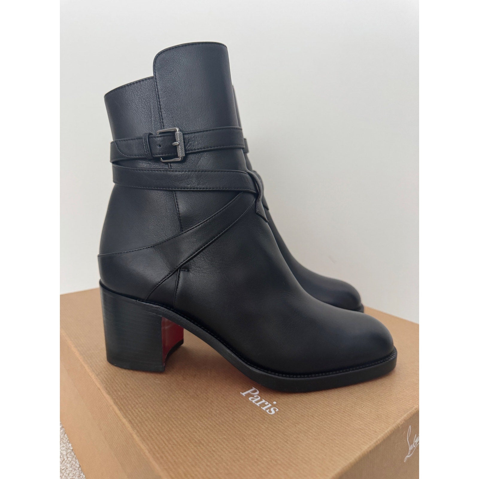 Christian Louboutin Karistrap Leather 70mm Black Ankle Boot 36.5 BNIB