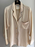 Chanel Silk Blouse Gold Logo Button Top