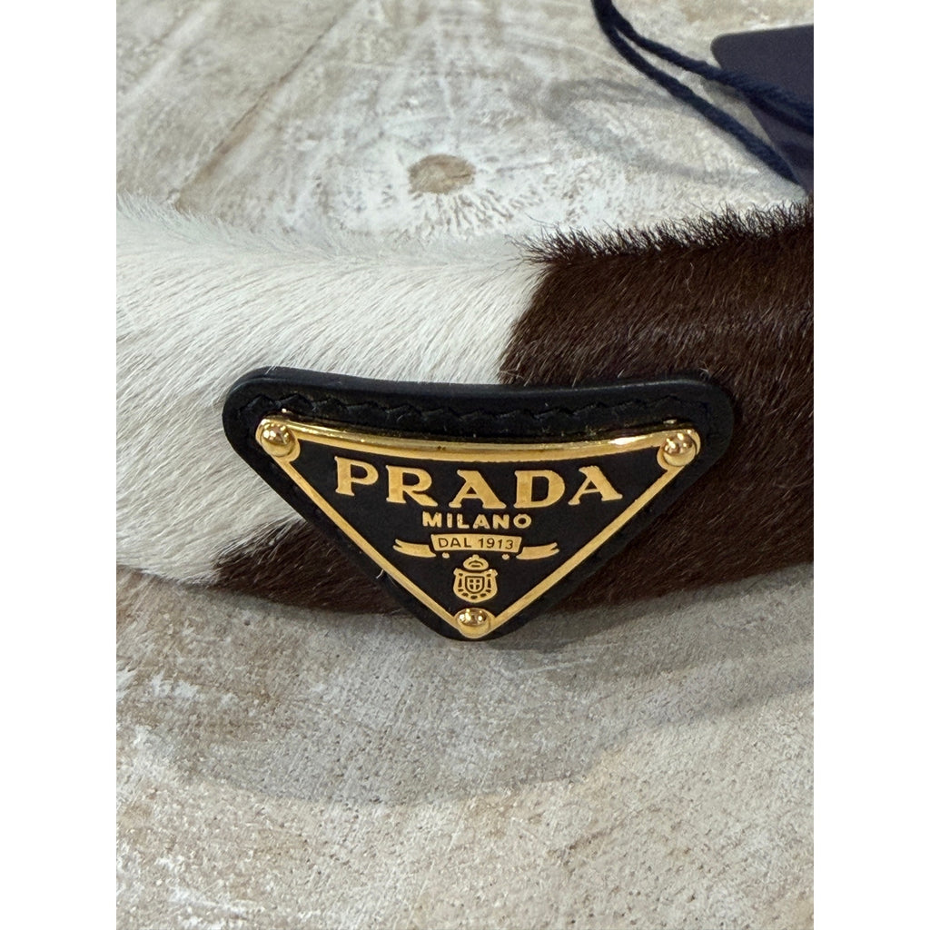 Prada Cow Print Pony Hair Headband Enamel Triangle Logo NEW