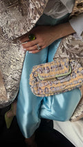 Fendi Multicolor Pleated Ruffle Pastel Silk Borderline Vintage Clutch Bag