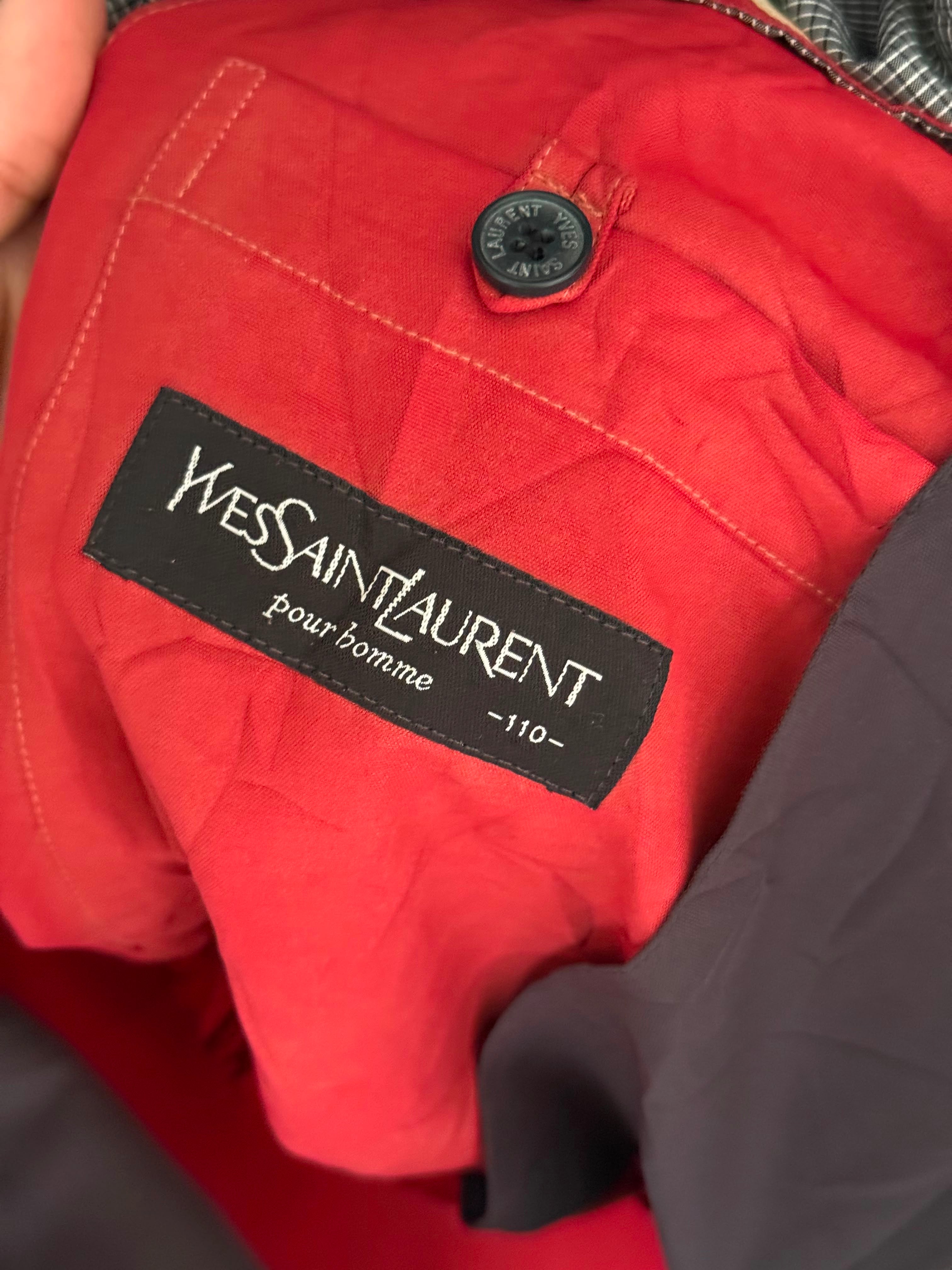 Yves Saint Laurent Vintage 90s Red YSL Logo Windbreaker Jacket Navy Logo Size 110 Oversized