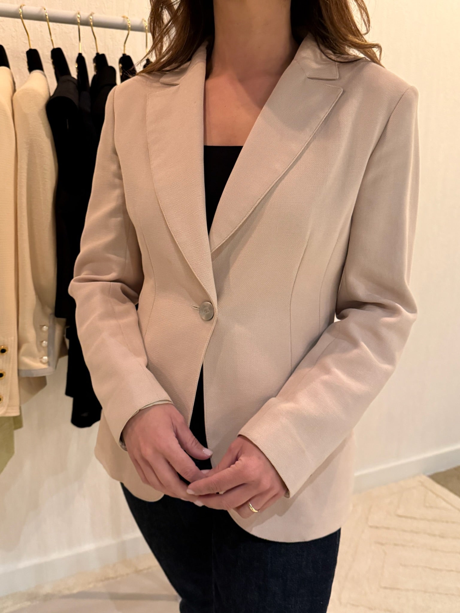 Chanel 1998 CC Logo Cotton One Button Blazer FR38