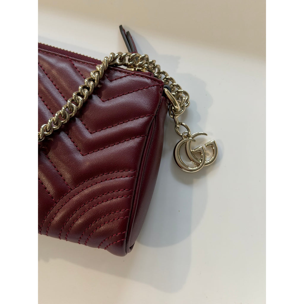 Gucci GG Marmont Small Shoulder Bag Bordeaux Matelassé Leather Gold Hardware NWT
