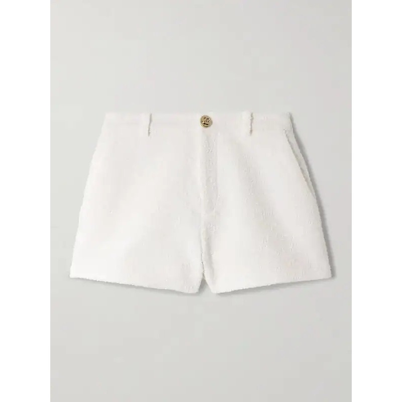 Gucci Cotton Blend Bouclé Shorts IT 40 Brand New With Tags Off White Gold GG Button