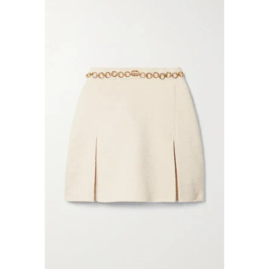 Gucci Chain Embellished Bouclé Mini Skirt White IT 36 NWT