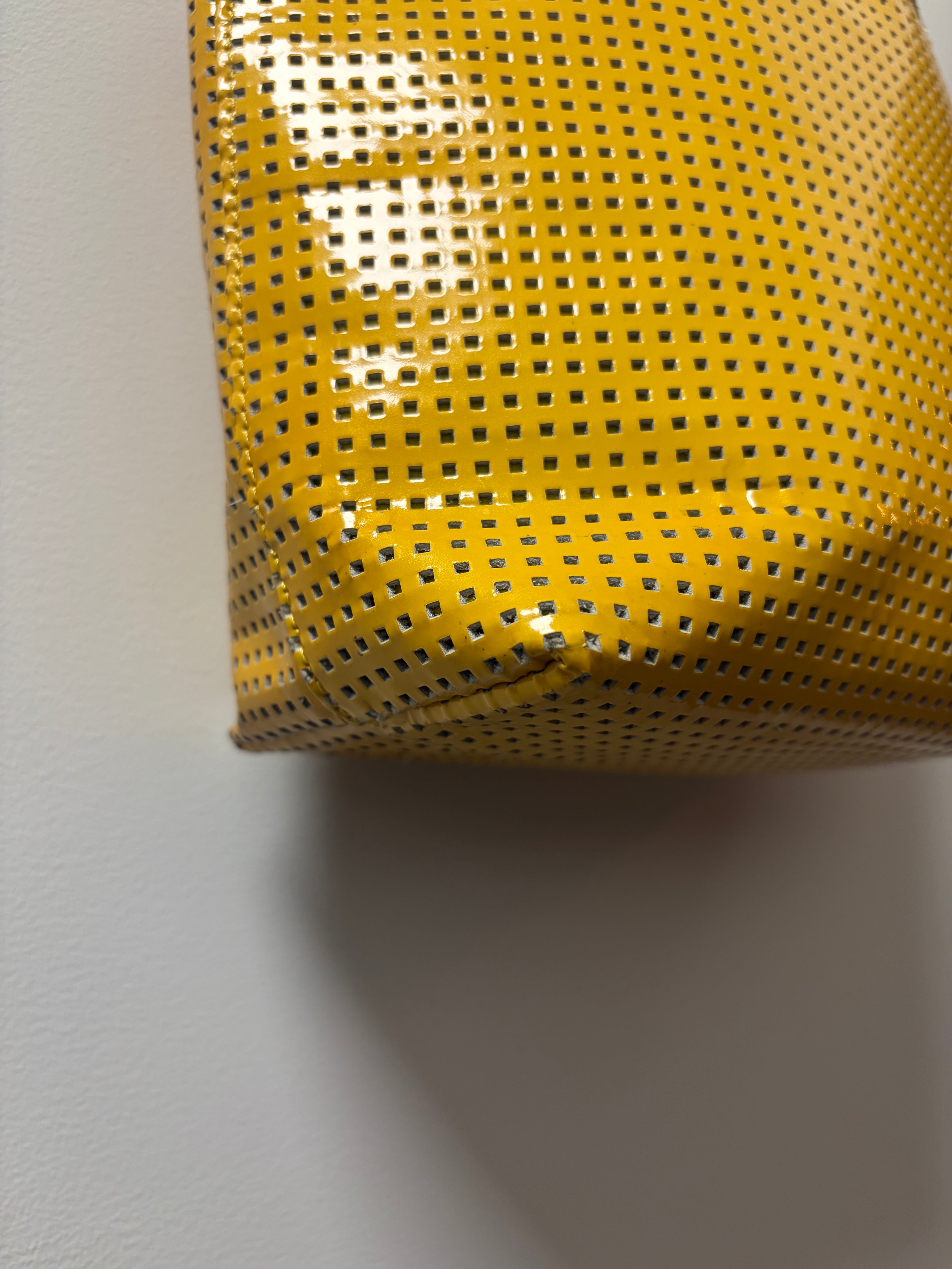 Fendi Yellow Perforated Metallic Leather Mini Tote Bag White Trim FF Logo