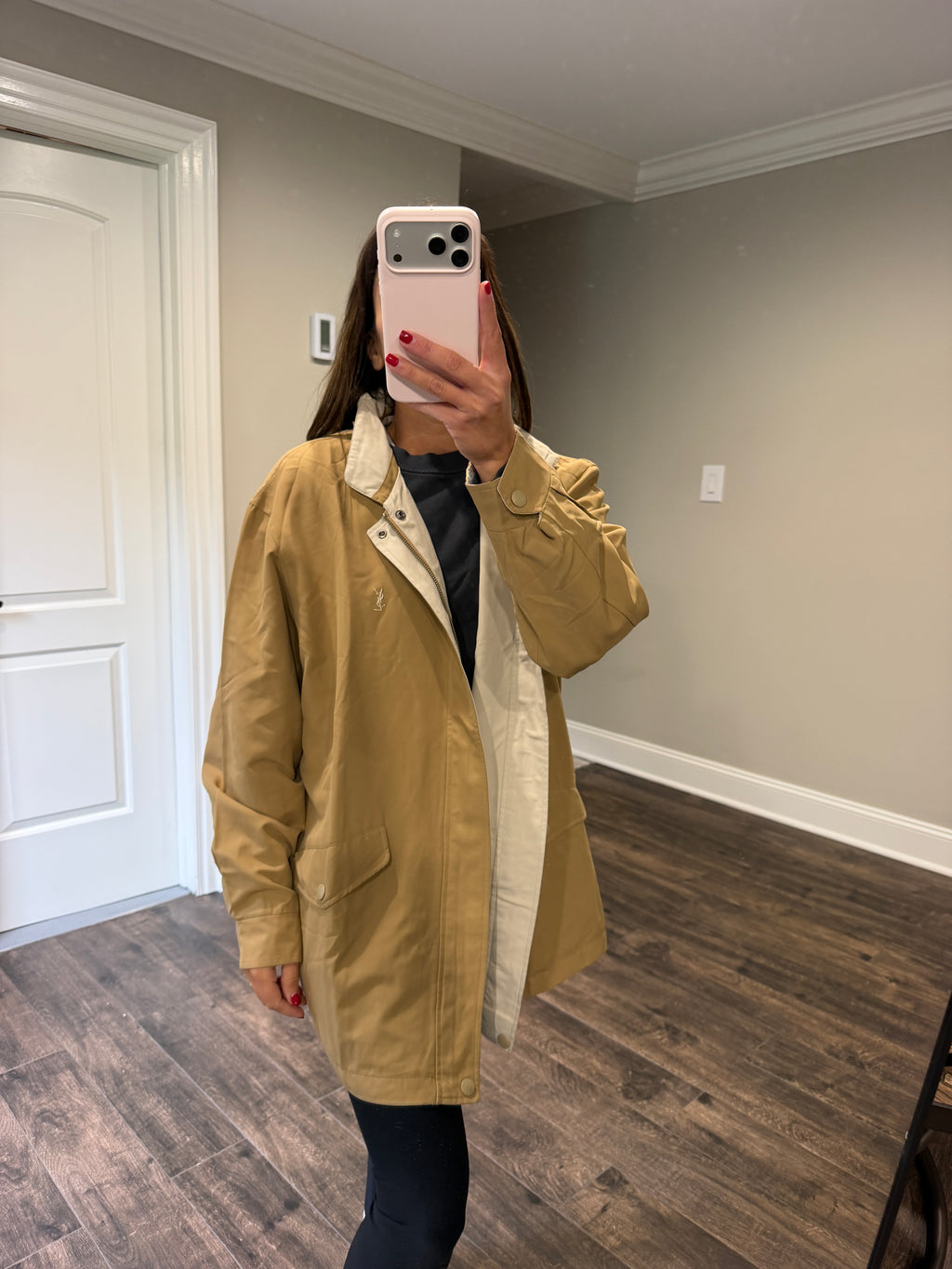 Yves Saint Laurent Vintage YSL Reversible Khaki Beige Windbreaker Bomber Jacket Size 100