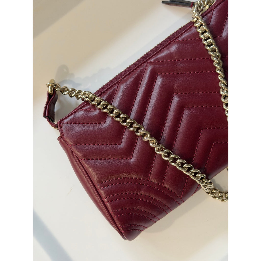 Gucci GG Marmont Small Shoulder Bag Bordeaux Matelassé Leather Gold Hardware NWT