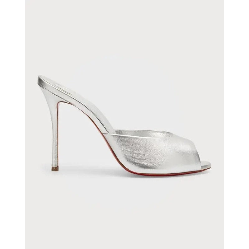 CHRISTIAN LOUBOUTIN 
100mm Me Dolly Metallic Slide Sandals - Silver BNIB