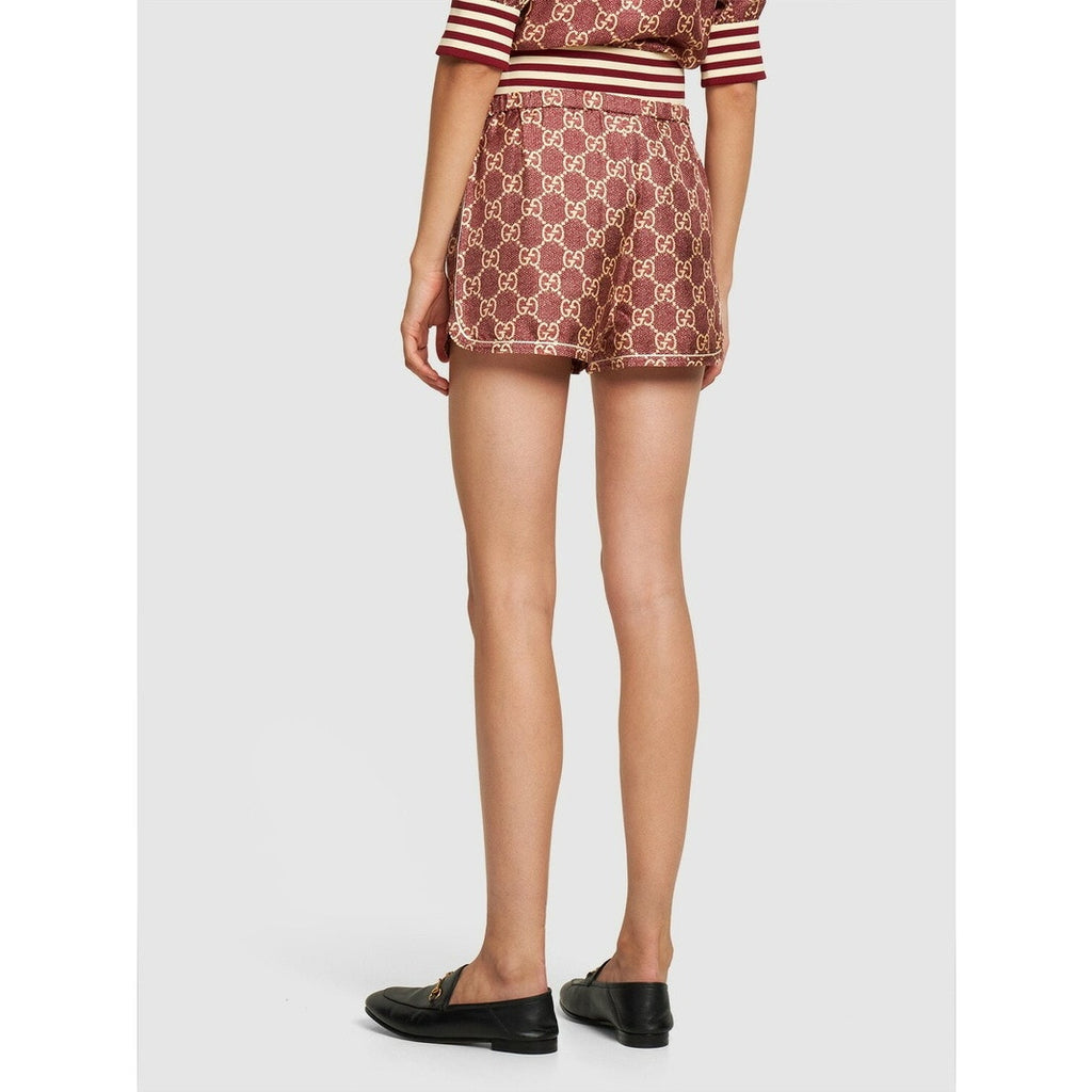 Gucci GG Logo Print Silk Twill Track Shorts Burgundy Cream Size XS NWT $1,400