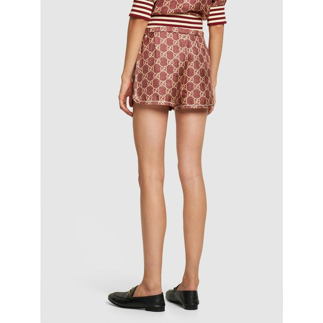 Gucci GG Logo Print Silk Twill Track Shorts Burgundy Cream Size XS NWT $1,400