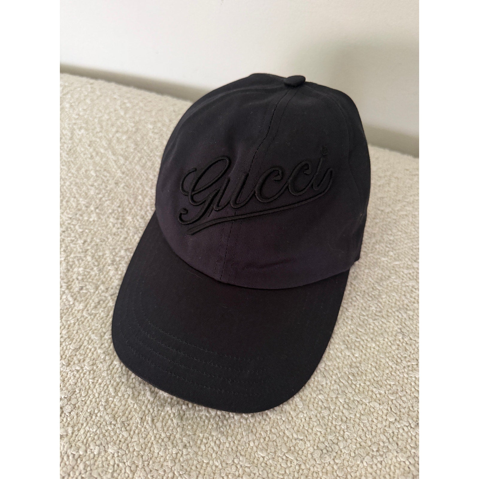 Gucci Black Logo Embroidered Cotton Baseball Cap Size XS Adjustable Strap NWT