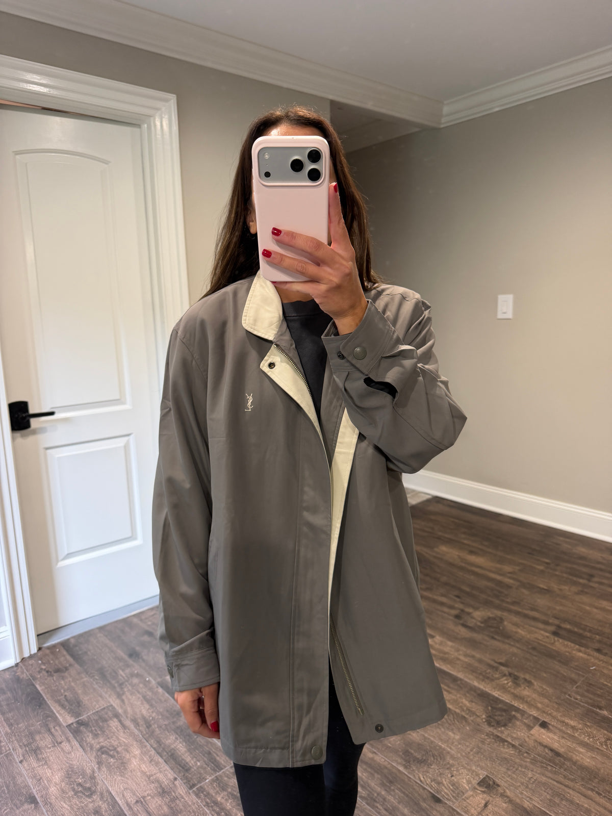 Yves Saint Laurent Vintage YSL Grey Beige Windbreaker Bomber Jacket
