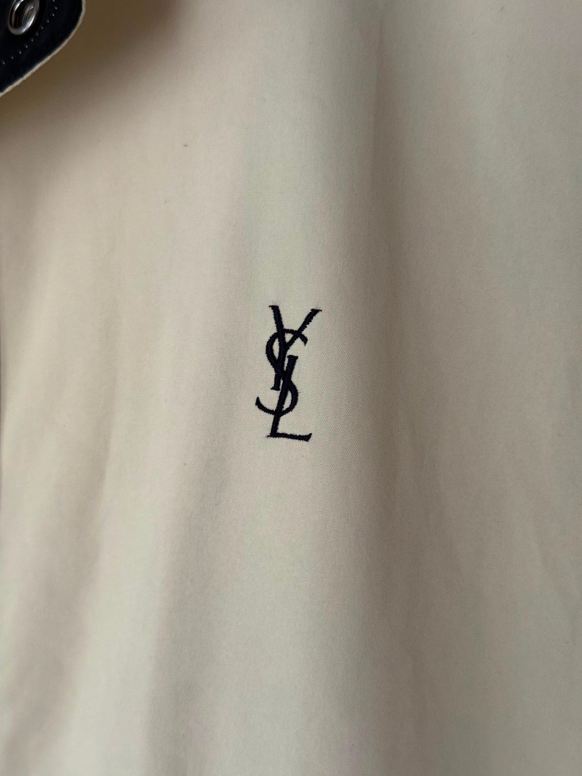 Yves Saint Laurent Vintage Butter Yellow Navy YSL Logo Bomber Windbreaker Jacket size 95