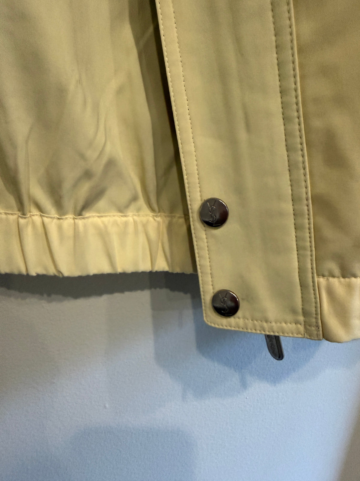 Yves Saint Laurent Vintage Butter Yellow Navy YSL Logo Bomber Windbreaker Jacket size 95