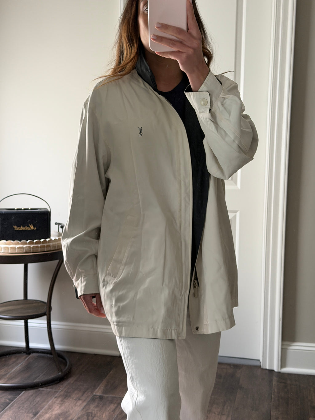 Saint Laurent White / Black Reverisble Windbreaker Jacket
