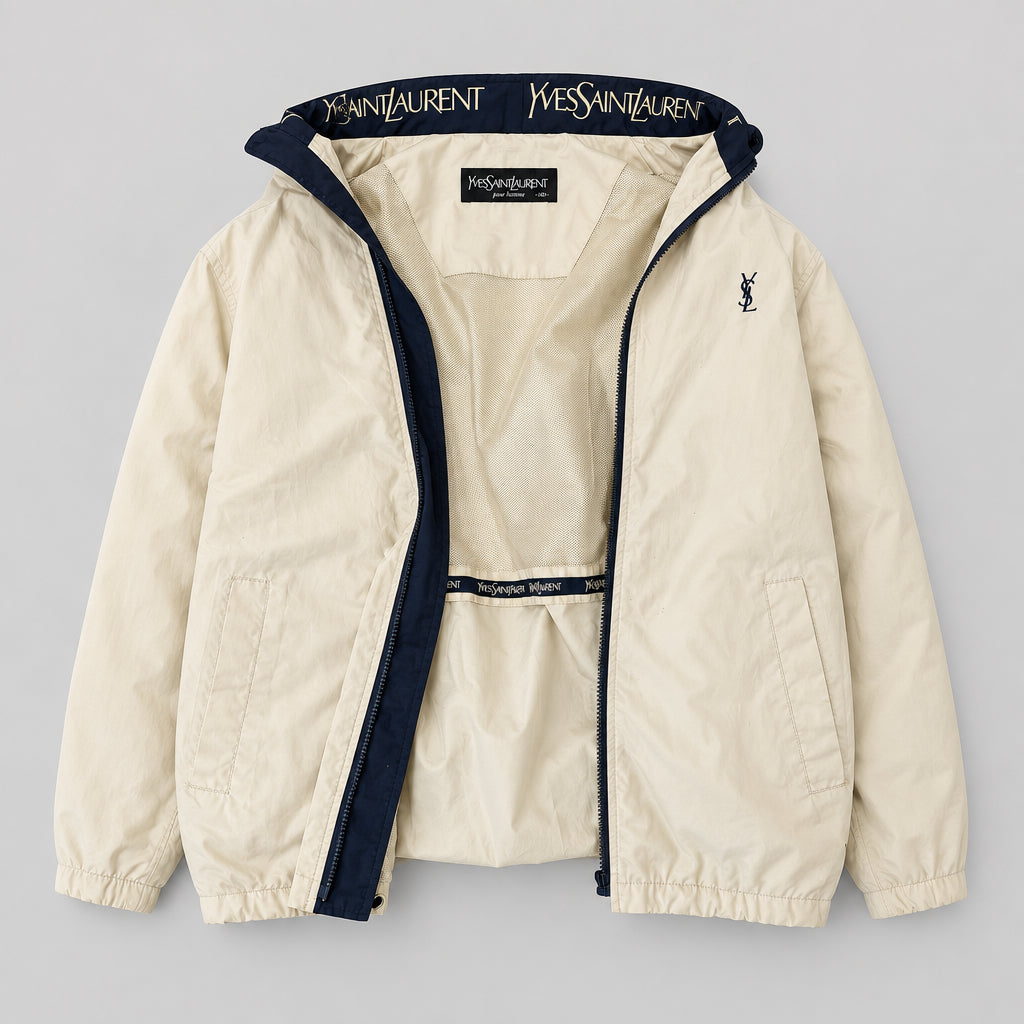 Yves Saint Laurent Vintage YSL Windbreaker Bomber Jacket Khaki Navy Size 100 Rare