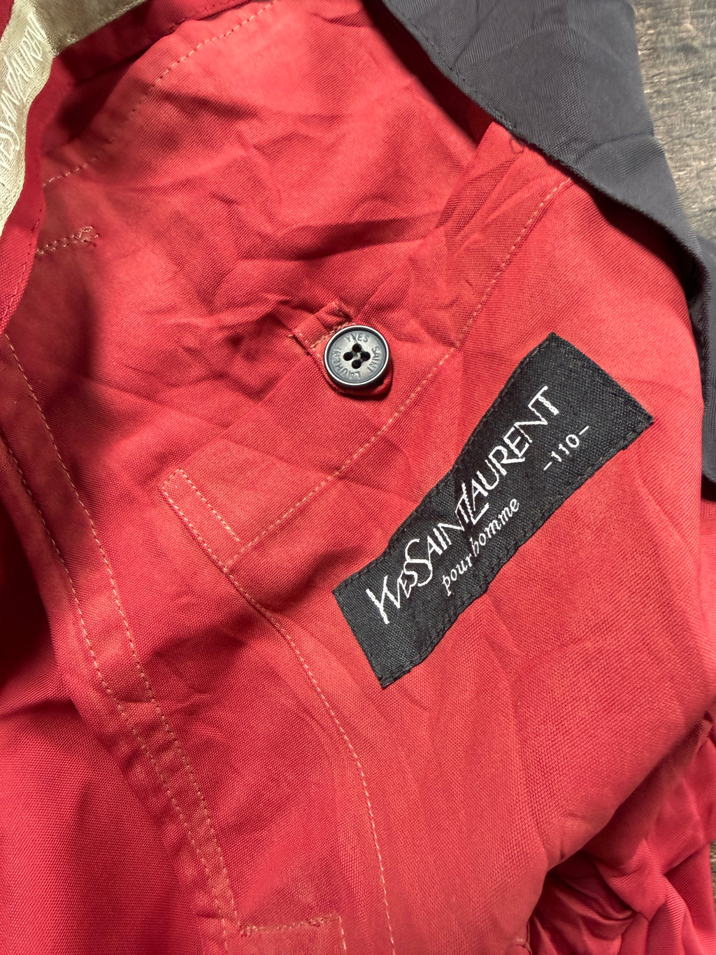 Yves Saint Laurent Vintage 90s Red YSL Logo Windbreaker Jacket Navy Logo Size 110 Oversized